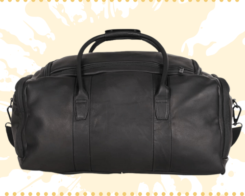 black leather duffle bag